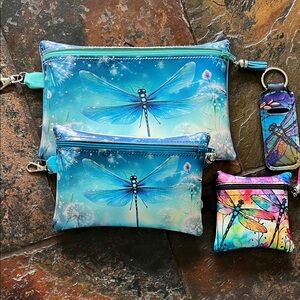 Dragonfly Print Blue Zipper Pouch’s and Lip Balm Holder Group